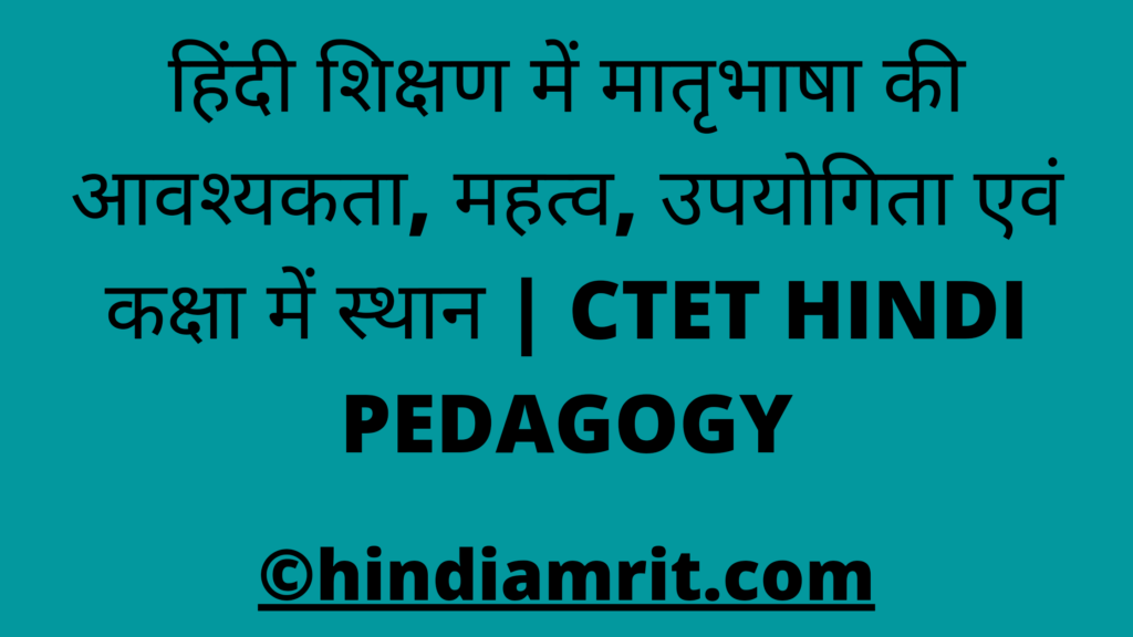 हिंदी शिक्षण में मातृभाषा की आवश्यकता, महत्व, उपयोगिता एवं कक्षा में स्थान | CTET HINDI PEDAGOGY